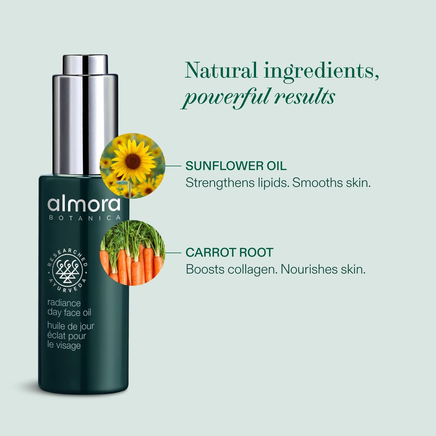 Almora Botanica Radiance Day Face Oil 30mL | Hydrating & Brightening Facial Oil for Glowing Skin | Lightweight, Non-Greasy Formula with Sunflower Oil & Beta Carotene | Natural, Vegan Skincare