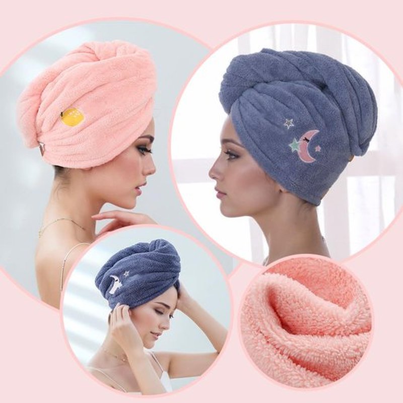 2Pcs Rapid Drying Towel, 2025 New Rapid Drying Towel for Hair with Button, Microfiber Hair Towel for Curly Hair, Rapid Hair Drying Towels for Women Shower (Blue+Pink)
