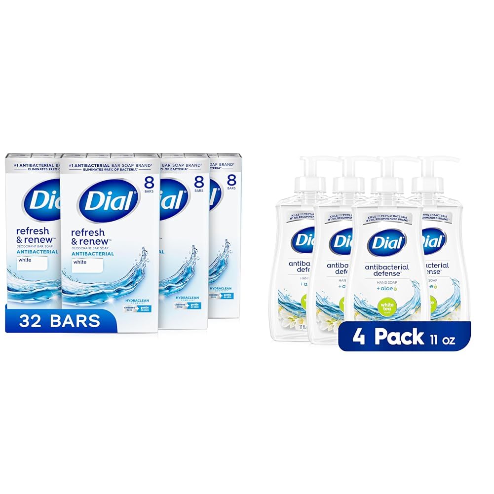 Dial Antibacterial Bar Soap 32 Pack & Liquid Hand Soap 4 Pack - Refreshing White Tea Scent, Moisturizing
