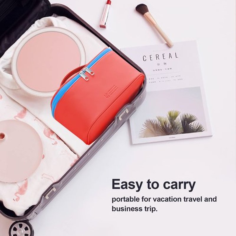 Makeup Bag Portable Travel Cosmetic Bag for Women, Beauty Zipper Makeup Organizer PU Leather Washable Waterproof (Red)