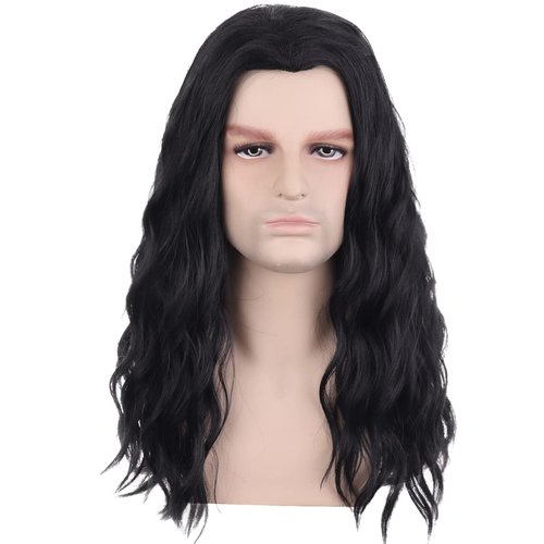 PATTNIUM Black Male Wig Long Wavy Black Wig for Men Shoulder length Mens Wig Heat Resistant Synthetic Unisex Cosplay Party Costume Daily Wear Wig (Black)