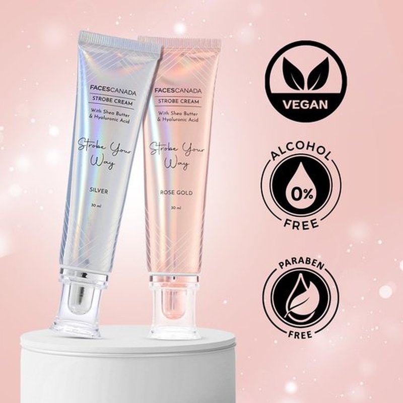 FACE'S CANADA Strobe Cream | Primer + Highlighter + Moisturizer | Shea Butter & Intense Hydration Flawless Radiant Dewy Skin For Illuminating & Glowing Makeup Base - Rose Gold, 30g (1.05 Oz)