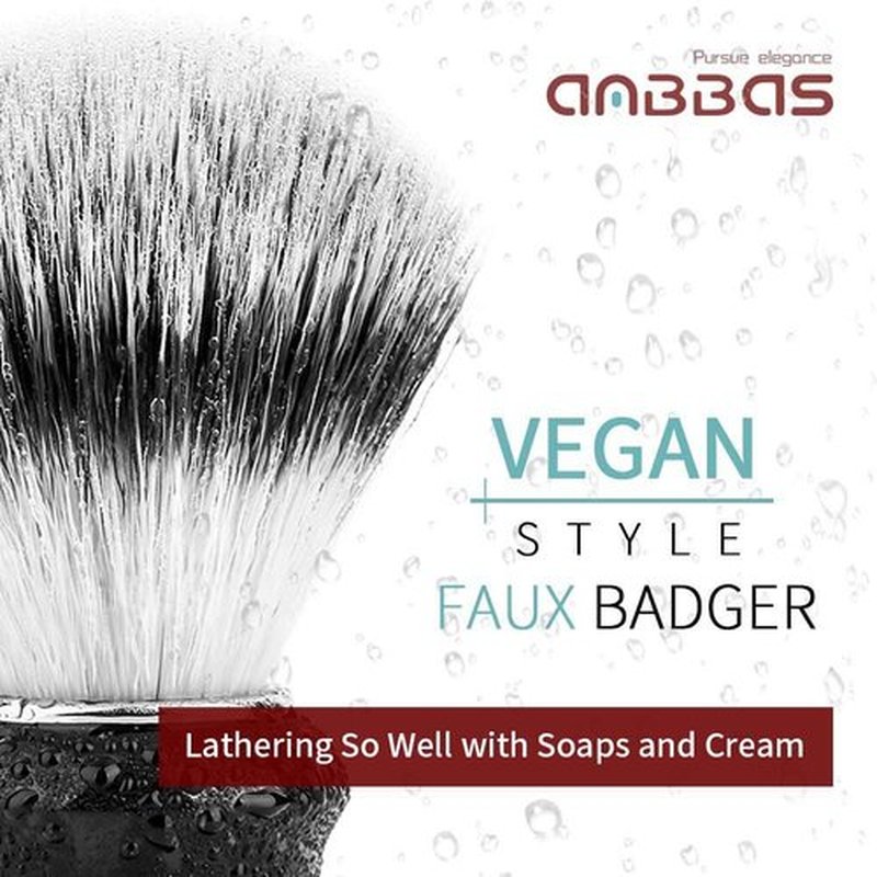 Anbbas 4in1 Vegan Style Synthetic Badger Hair Shaving Brush, Stainless Steel Shaving Stand Milk Shaving Soap and Bowl Set for Men Close Shave Kit