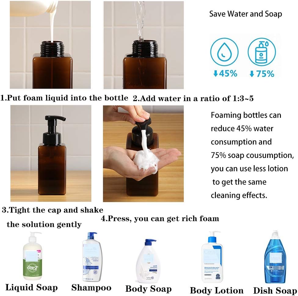 Foaming Soap Dispenser - 15oz Refillable Pump Bottle for Bathroom & Kitchen | Amber Brown, 2 Pack