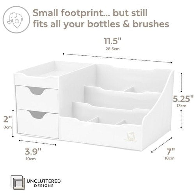 Uncluttered Designs Large Makeup Organizer for Vanity - Countertop Desk With Drawers for Cosmetic, Beauty, Hair, Nail, Perfume & Skincare - Perfect for Bathroom & Bedroom Storage (White)