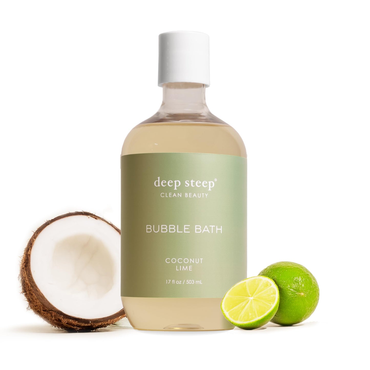 Deep Steep Coconut Lime Bubble Bath for Women, Hypoallergenic, Clinically Tested, Clean Formula for Sensitive Skin, Sulfate-Free, 17 fl oz Bottle, Essential Bath Accessories