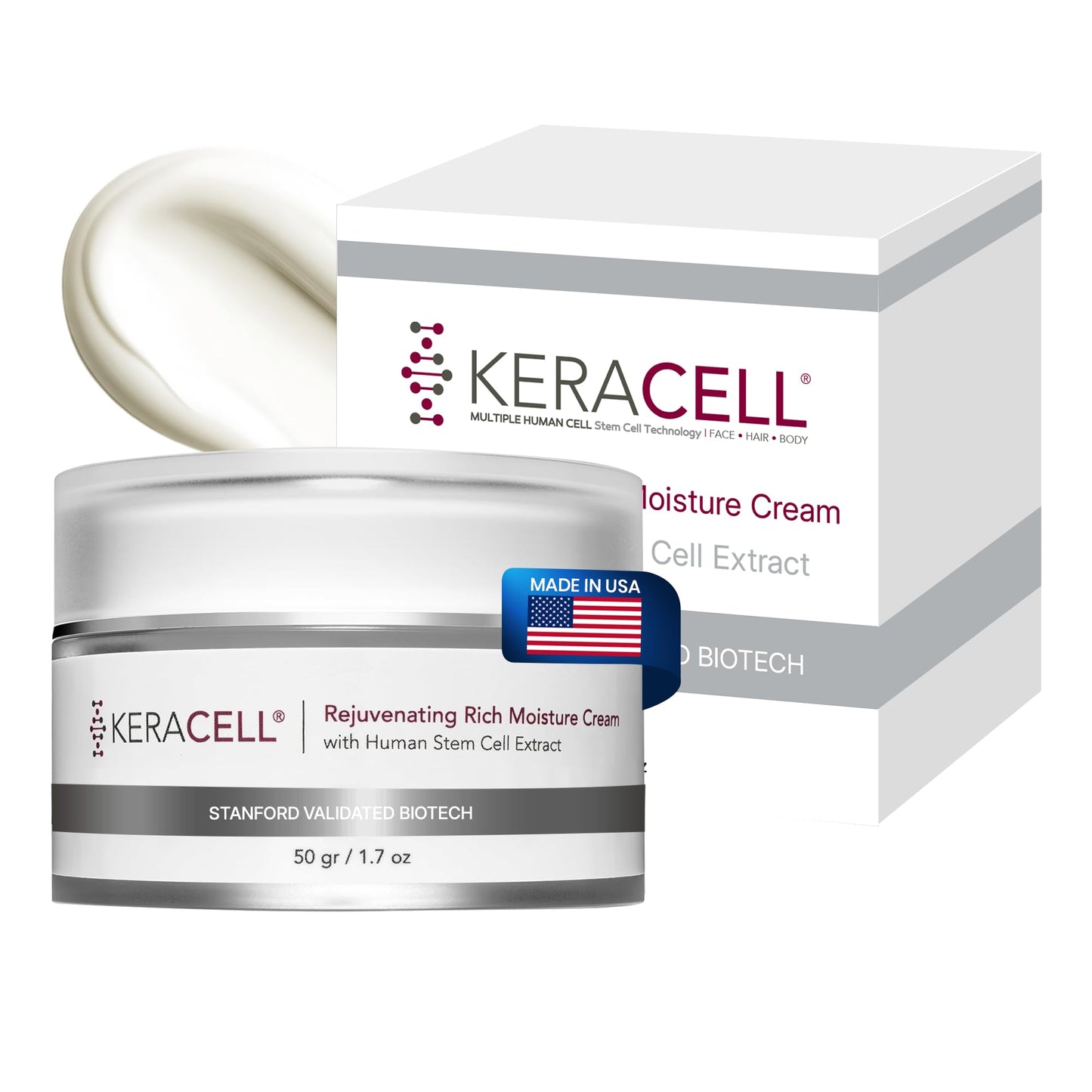KERACELL Deep Moisturizer Face Cream – Rejuvenating Cream with Human Stem Cell Extract Technology for Dry, Mature Skin – Facial Moisturizer for Men & Women with Plant-Based Retinol Alternative, 1.7 oz