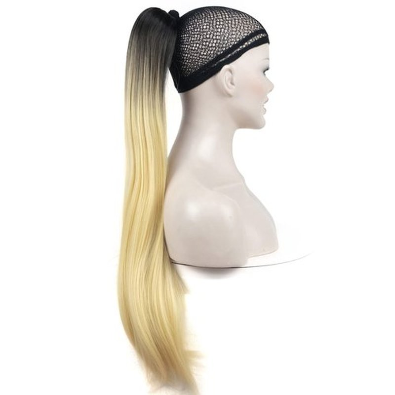 Lydell 24" Long Straight Styled Clip In Claw Ponytail Hairpiece Synthetic Hair Extension with a jaw/claw clip Blonde with Dark Root