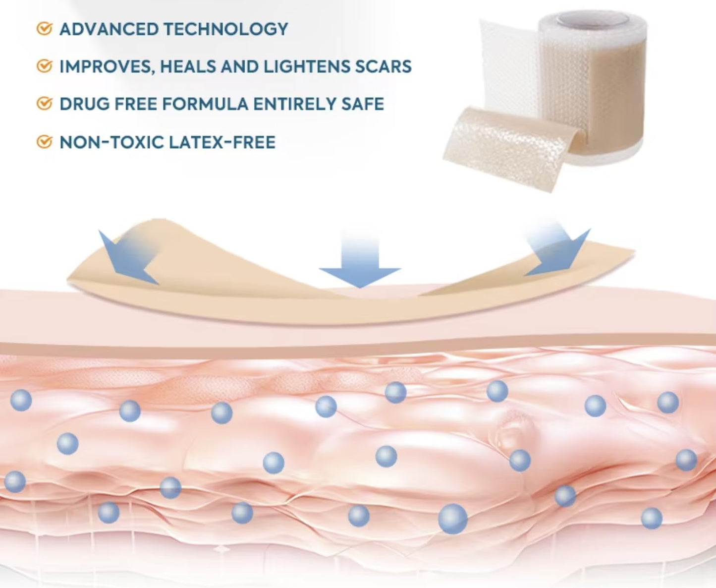 Silicone Scar Sheets 1.6" x 120" - Medical Grade, Long-Lasting, Reusable Tape Roll for C-Section, Surgical Scars, Keloid, Acne, Tummy Tuck Recovery & Wrinkle Treatment