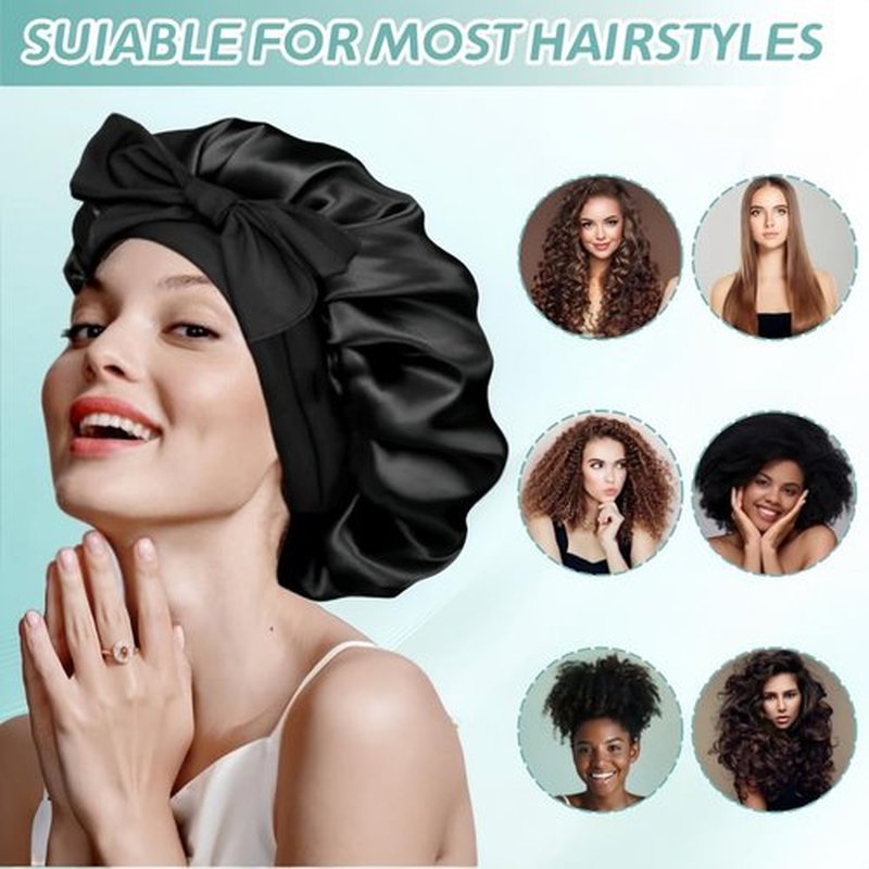 VECIIR Satin Bonnet Silk Bonnet for Sleeping Women, Ajustable hair Bonnet for Curly Hair With Tie Band