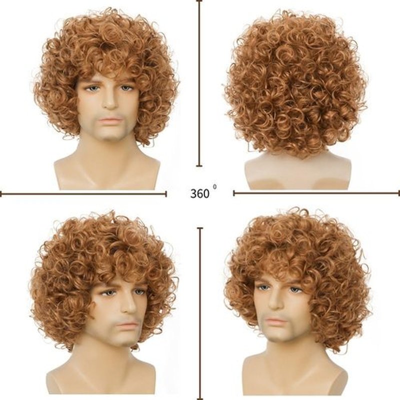 Salaibs Mens Blonde Curly Short Wig Afro Realistic 70s 80s Rocker Hair Wig Natural Looking Synthetic Shag Cosplay Daily Cap Wig