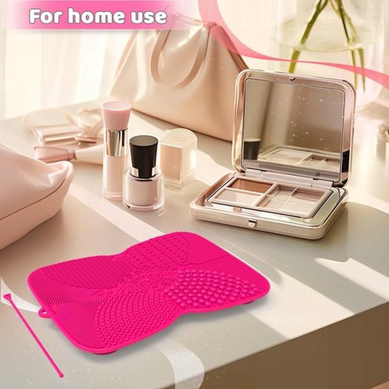 2 Pack Silicone Makeup Brush Cleaner Pad with Suction Cup, 8 Textures, Stable, YalsFTY Makeup Brush Cleaning Mat with Suction Cup (Rose and Purple)