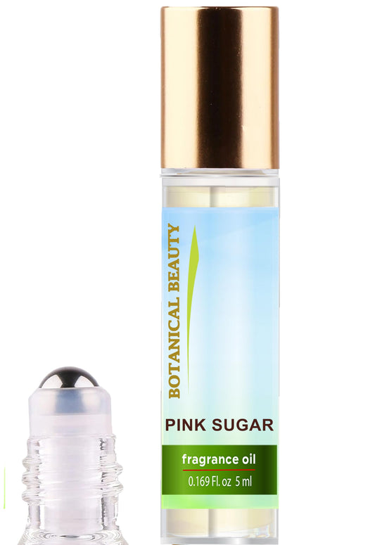 Botanical Beauty PINK SUGAR FRAGRANCE OIL ROLL-ON Rollerball Perfume, Long Lasting an luxury scent blend of Lemon, Orange, Jasmine, Rose, Lily of the Valley, Sugary Vanilla (0.169 Fl Oz 5 ml)