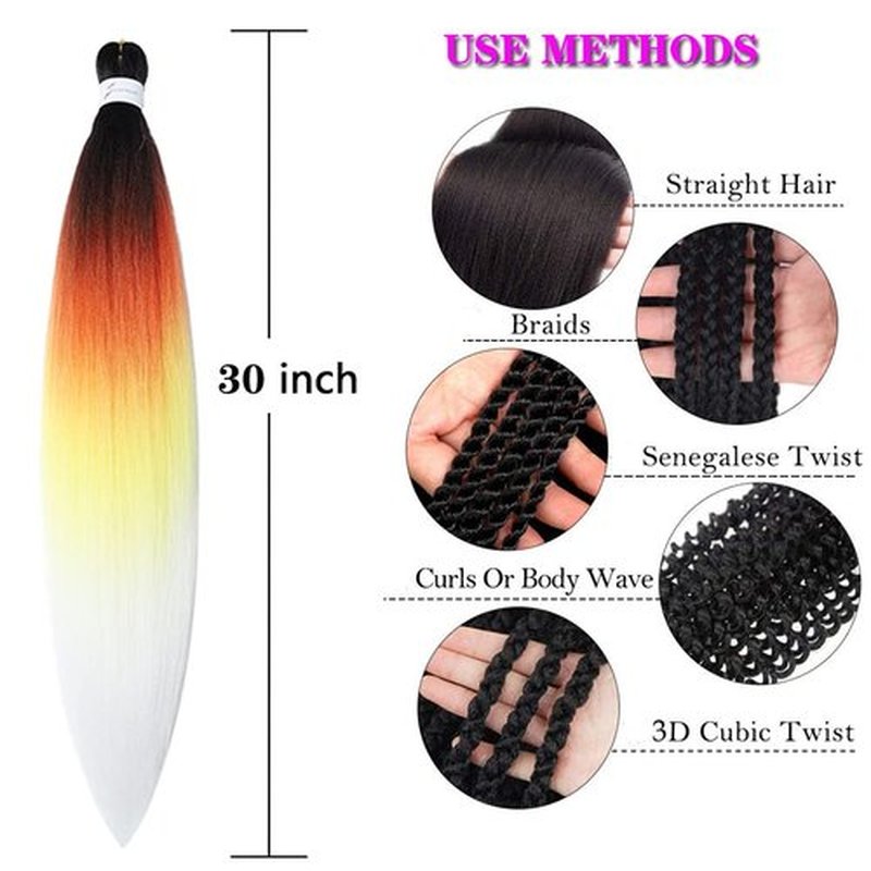 Pre Stretched Braiding Hair Extensions 30 Inch 3 Packs Crochet Twist Braids Hair High Temperature Synthetic Fiber Braid Hair Hot Water Setting（30",Black-Red-Yellow-White）