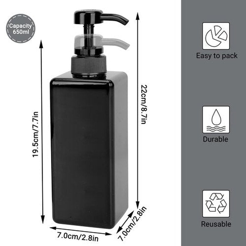 Suream 22oz/650ml Large Plastic Pump Bottles for Shampoo, Bathroom Shower Dispensers, Empty Refillable Cosmetic Pump Dispenser for Lotion, Creams, Body Moisturizer, Massage Oil, Hand Wash, Soap, Black
