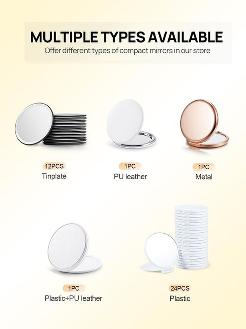 Getinbulk Compact Mirror for Purse, Double-Sided 1X/2X Magnifying Metal Pocket Makeup Mirrors(Round,Gold)