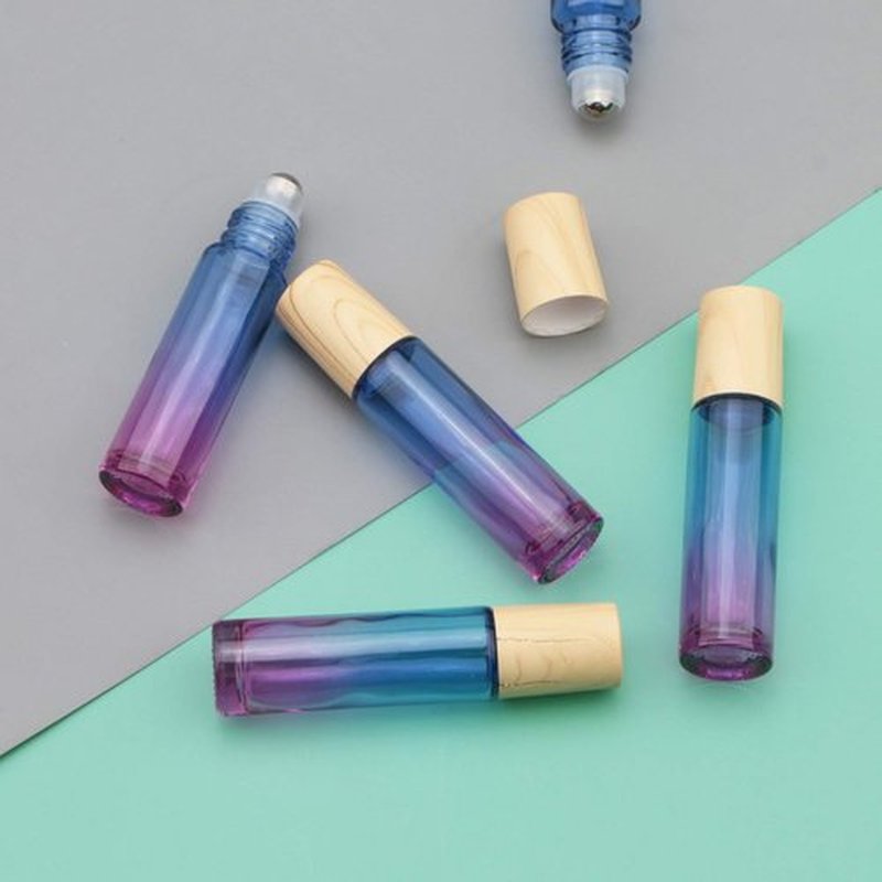 Newzoll 8 Pcs 10 ml (1/3 oz) Glass Roll on Bottles Blue Purple Gradient Roller Bottles Vials Container for Essential Oils Perfume Lip Balms