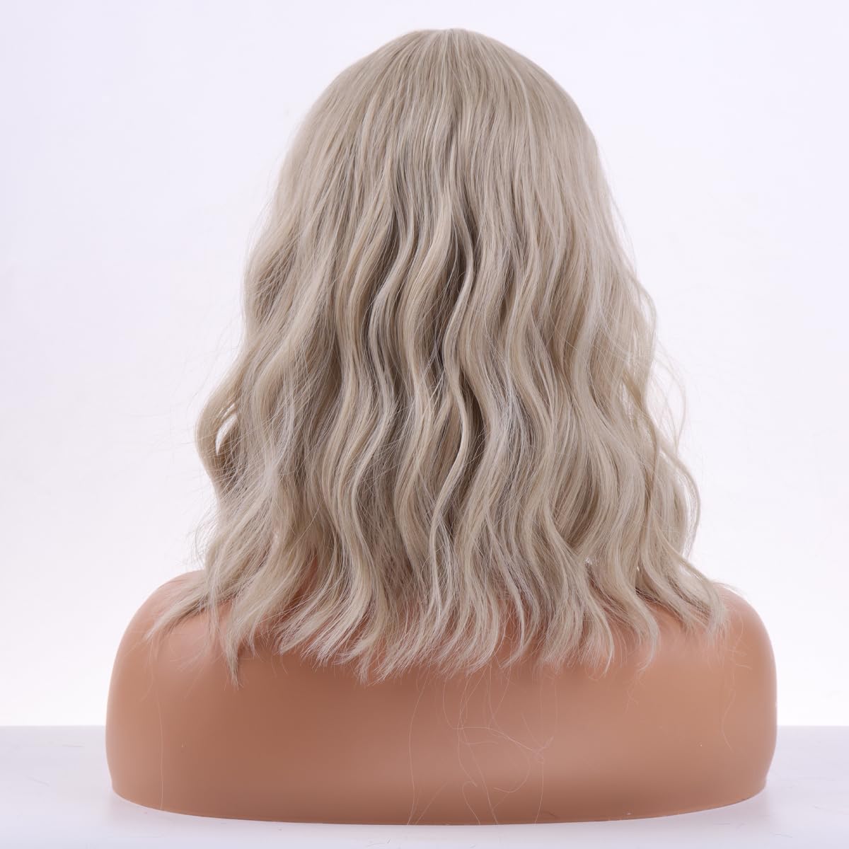 WTHCOS Blonde Wig Short Bob Wig Short Curly Wavy Hair Wig With Bangs Ash Blonde Wig for Women Girls Heat Resistant Synthetic Hair Wigs for Daily Use Cosplay Wig With Wig Cap