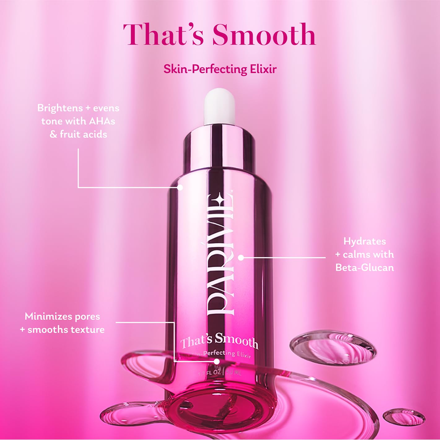 Parivie That’s Smooth Skin-Perfecting Elixir – Lightweight Brightening Essence with AHA Fruit Acids, Beta Glucan & Arginine – Visibly Brightens and Smooths Skin Tone – 1.7 fl oz