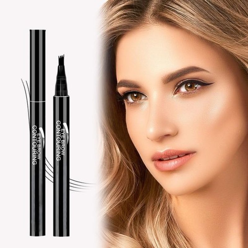 2PCS 4-Head Split Waterproof Eyebrow Pencil, 3D Microblading Eyebrow Pen Eye Brow Pencils with 4 Tip, Creates Natural Looking Brows Eye Eyebrow Makeup Eyebrow Pen for Women, Last All Day (Gray)