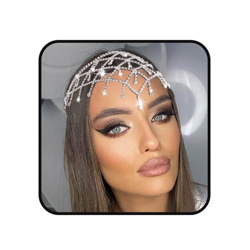 Aularso Rhinestone Head Chain Jewelry Forehead Hair Chain Wedding Tassel Headpiece luxury Crystal Party Headband for Women and Girls (Silver)