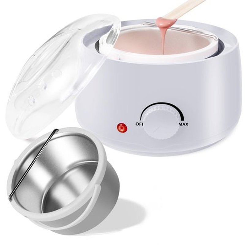Professional Portable Wax Warmer Machine: Melts Hard Wax Beads for Body Face Hair Removal - with 14oz Wax Pot Adjustable Temperature Clear Lid (White)