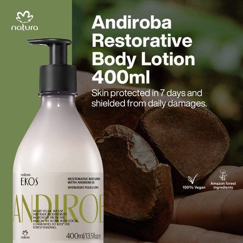 Natura - Ekos Andiroba Restorative Body Lotion - Therapeutic Oil - 30 Hours of Moisturization - Soothe Muscles - Vegan Skin Care - Brazilian Beauty Secrets - Self Care & Body Care - 13.5 fl oz (400ml)