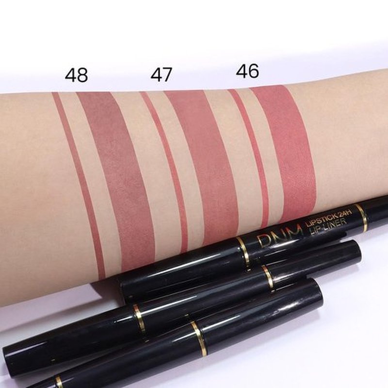 HHLTOH Nude Pink Velvet Matte Lip Liner and Lipstick Combo Set Kit for Women, DNM Magic 24 Hours Lipstick and Lip Liner Makeup Set Stain Long Lasting Waterproof labial Care Cruelty-free, 46#