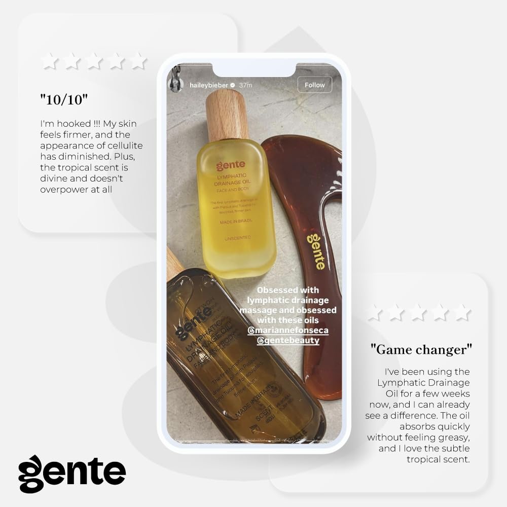Gente Beauty Lymphatic Drainage Oil for Body & Face, Scented Skin Tightening & Sculpting Oil, Caffeine Body Oil for Circulation & De-Puffing, Bright Citrus & Soft Musk Massage Oil, 50ml