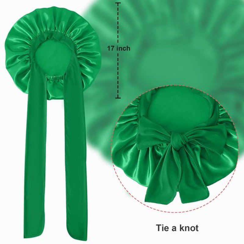 Large Satin Silk Hair Bonnet for Sleeping, Double Layer Satin Bonnets with Tie Band Hair Wrap for Women Men Shower Cap