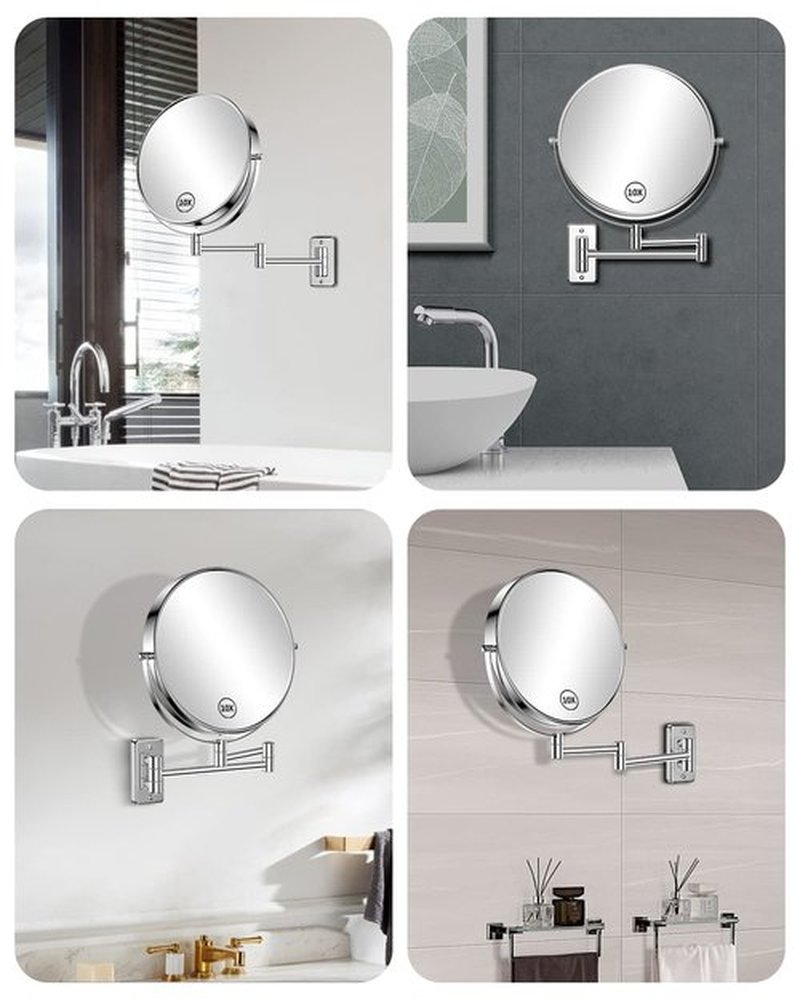 Gospire 9" Large Size Wall Mount Makeup Mirror with 1X/10X Magnification Double-Sided 360° Swivel Vanity Mirror，Chrome Polished Extendable Shaving Bathroom Wall Cosmetic Mirror for Men and Women