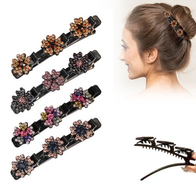 Sparkling Crystal Stone Braided Hair Clips, 2024 New Braided Hair Clips for Women, Sparkling Braided Hair Clips, Shiny Elegant Hair Styling Clips, Women Crystal Stone Braided Hair Clips(4PCS)