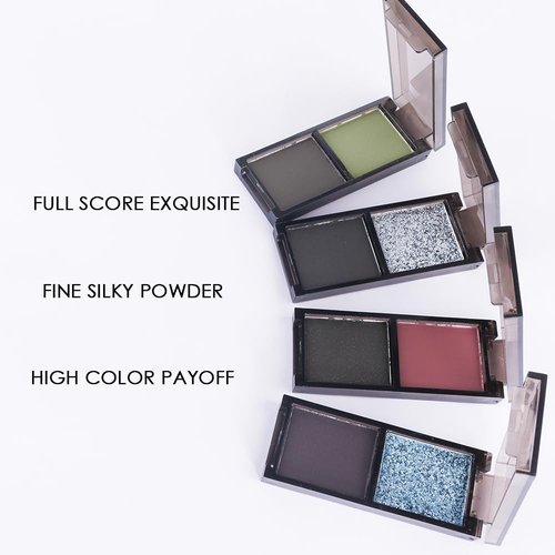 HHLTOH Two Color Matte Shimmer Eyeshadow, Green Black Double Pigment Eye Shadow Powder, Long-Lasting Waterproof Makeup Palette,Blendable, Easy-To-Apply and Compact for Travel，0.14 Oz 03#
