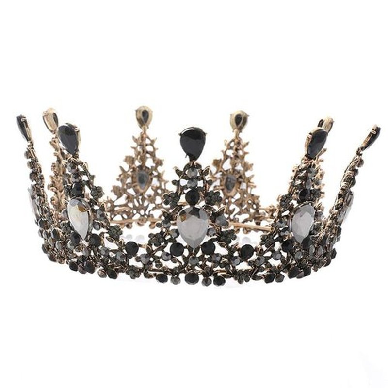 Yovic Baroque Wedding Crown Black Rhinestone Bridal Crowns and Tiaras Crystal Queen Crown Halloween Costume Hair Accessories for Women and Girls(Black-3)