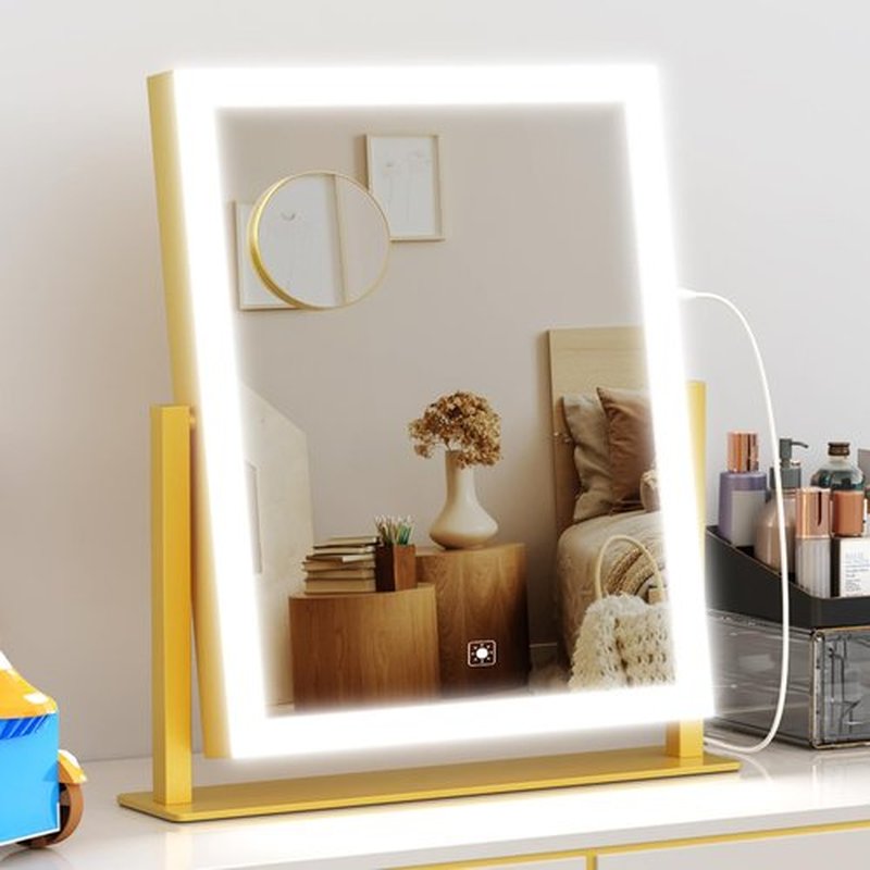 Gvnkvn Lighted Makeup Mirror, Hollywood Vanity Mirror with Lights, Three Color Lighting Modes, and Detachable 10X Magnification Mirror, Smart Touch Control, 360°Rotation (15.2in)