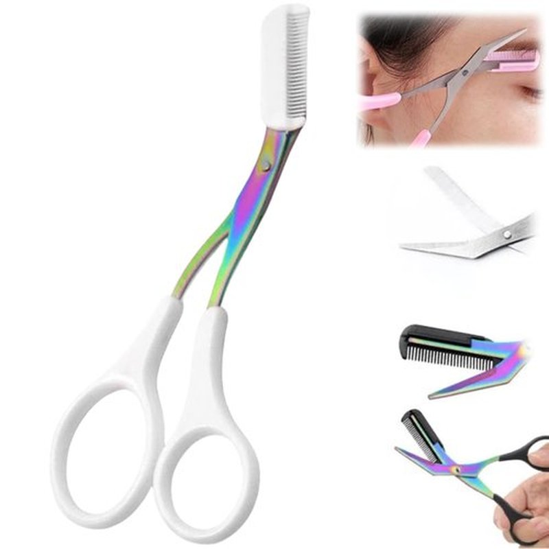 Eyebrow Trimmer Scissor, 2025 Upgraded Eyebrow Scissors with Comb, Professional Precision Eyebrow Trimmer Scissors for Women Men, Eyebrow Trimmer Hair Removal Makeup Grooming Tool (White)