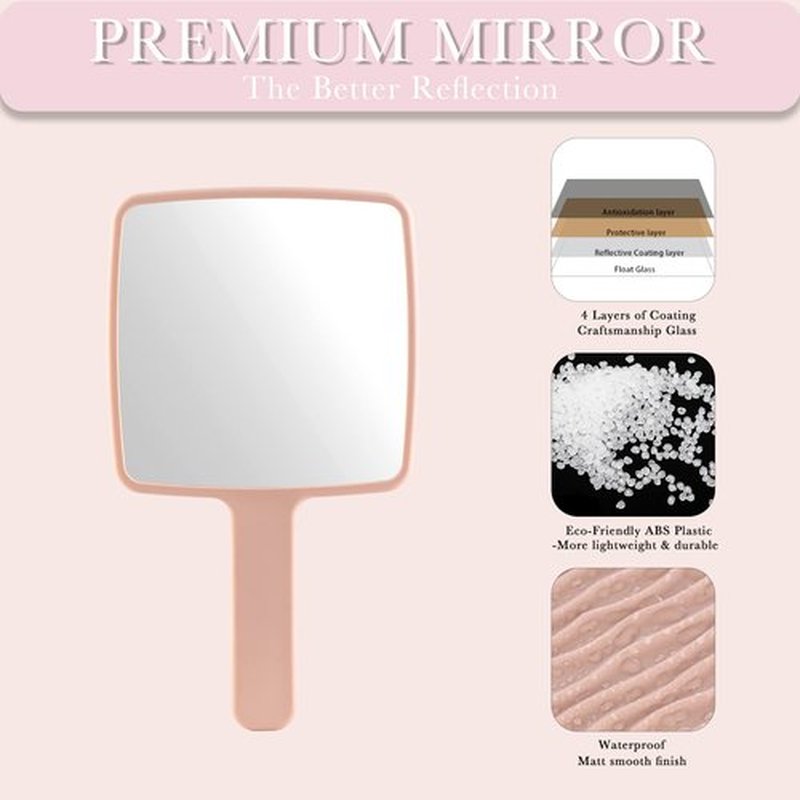 Jasefa Hand Mirror, Handheld Mirror with Handle for Makeup, Portable Cute Hand held Mirror for Shaving, Travel Men & Women(Pink)