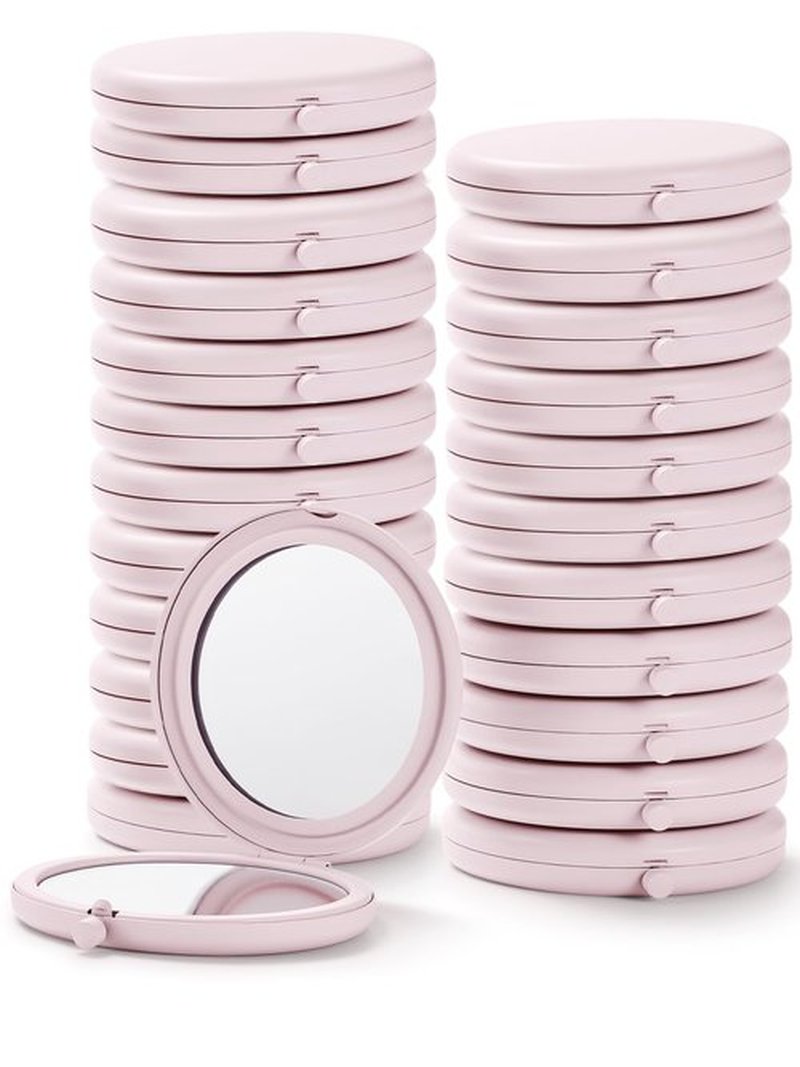Getinbulk Compact Mirror for Purse, Pack of 24 Double-Sided 1X/2X Magnifying Round Metal Pocket Makeup Mirrors (Round, Pink Marshmallow)