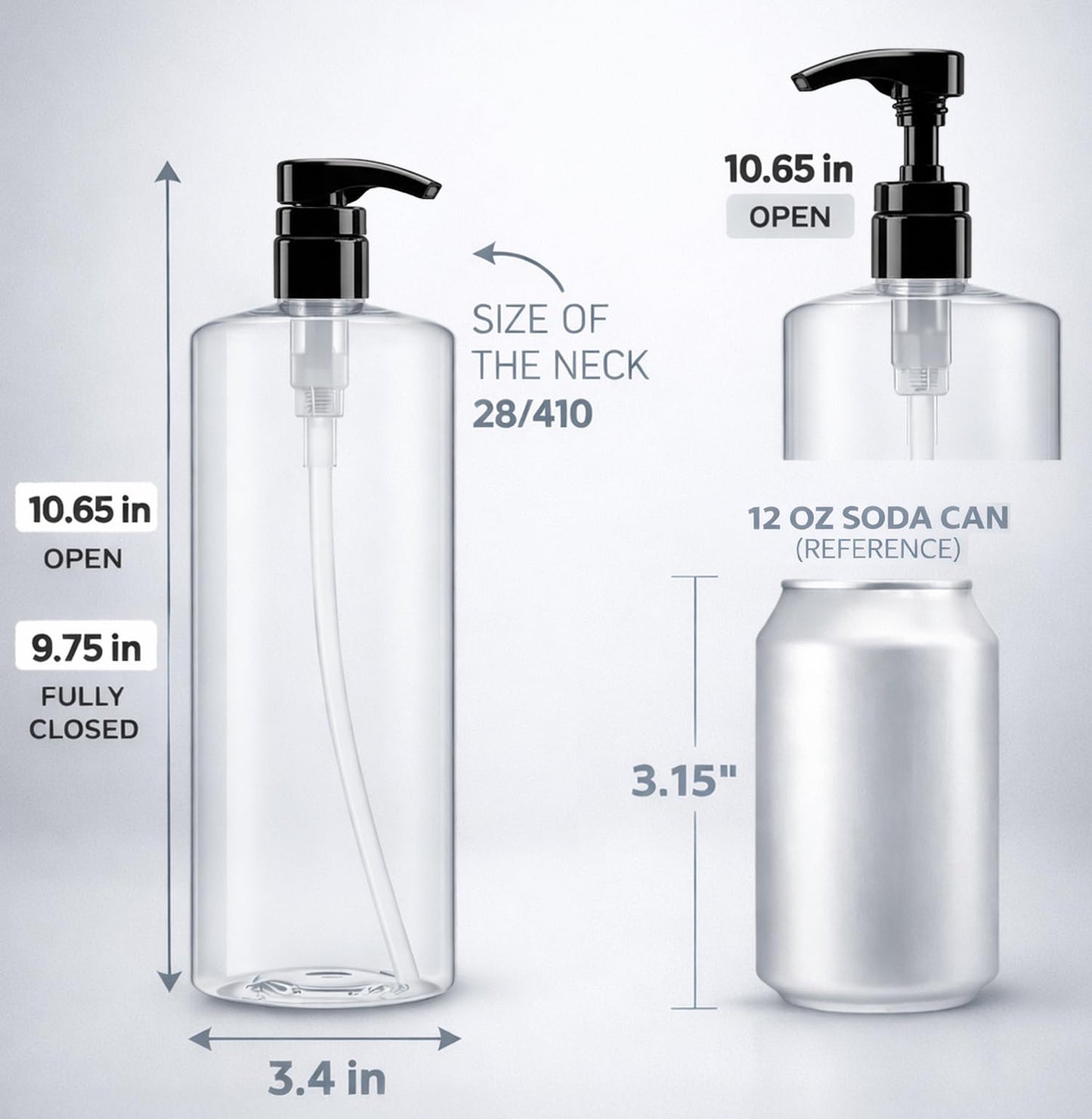 Bar5F Empty Shampoo Bottles with Pumps (2-Pack 32oz/1Liter/Large) BPA-Free PETE1 Plastic Bottle Crystal-Clear