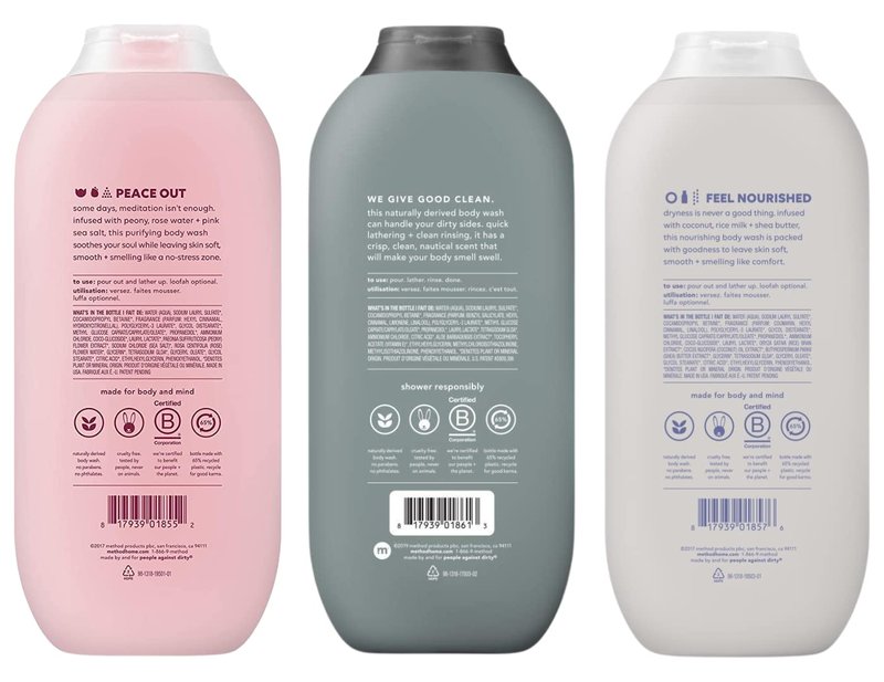 Moisturizing Body Wash Trio - Plant-Based Daily Shower Gel | Pure Peace, Sea + Surf, 18 Fl Oz Variety Pack