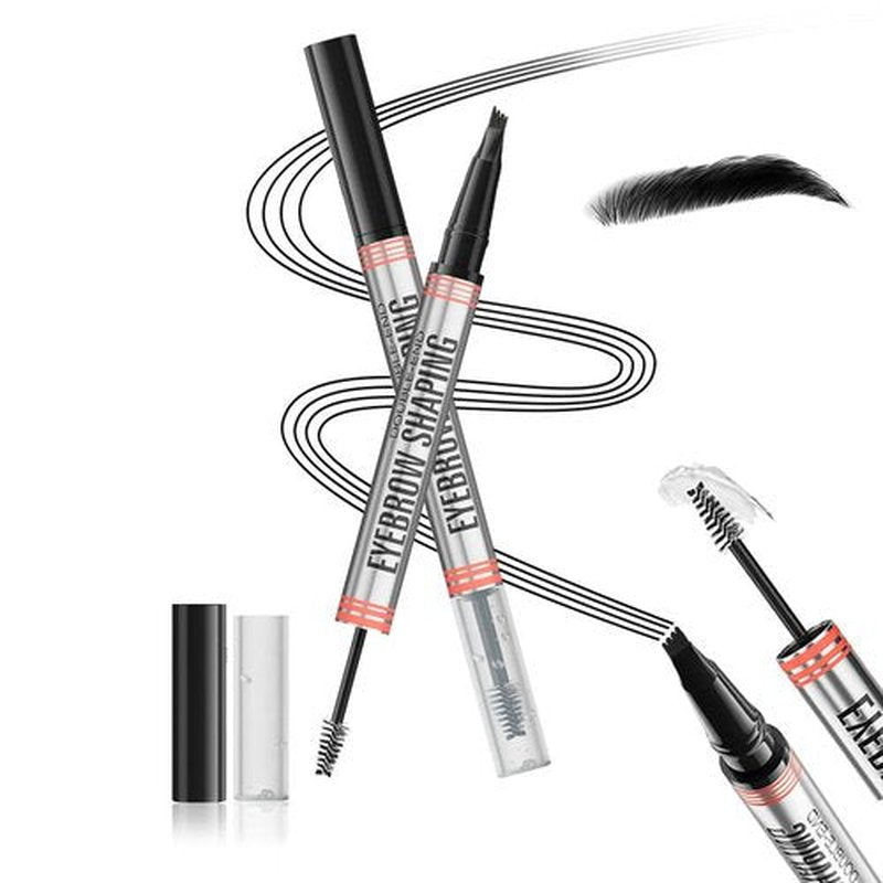 Aaiffey 2-in-1 Magic Eyebrow Pencil,Microblading 4-Fork Tip Liquid Eyebrow Pen with Eyebrow Brush Gel Waterproof Eyebrow Pencil Create Natural Hair-Like Brows Long-Lasting (04# Black)