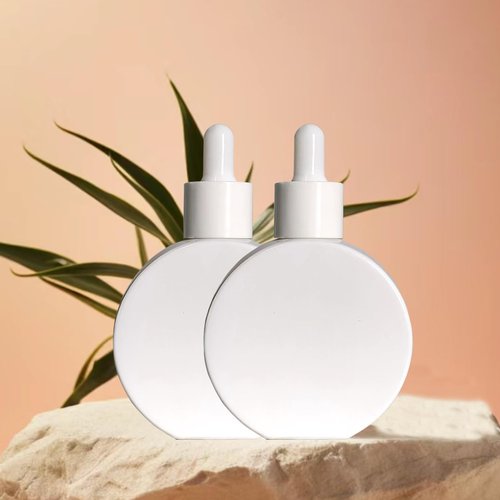 PYAWI 6Pcs, 2 oz White Glass Dropper Bottles for Essential Oils ，60ml flat round perfume bottle with Eye Droppers， for Essential Oils, Perfumes, Serums - Leakproof for Travel (A-White)