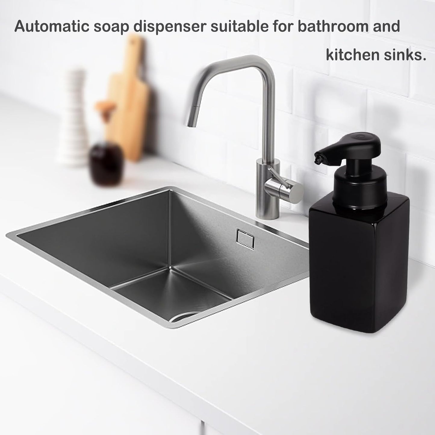 Automatic Foaming Soap Dispenser - Touchless Rechargeable Foam Pump for Kitchen & Bathroom | Black