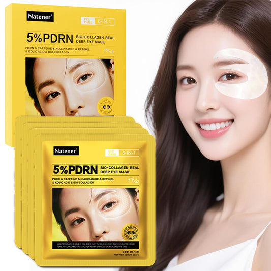 5% PDRN Under Eye Patches - 6-in-1 Bio-Collagen Eye Mask for Puffiness, Dark Circles & Wrinkles | 2% Caffeine, Kojic Acid, Retinol