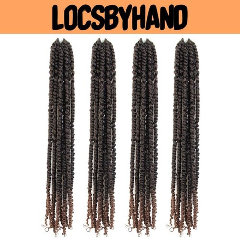 LOCSBYHAND 30 Inch Long Pre-looped/twisted Passion Twist Crochet Hair 4 Packs for Mixed-color Using (4 Packs, T30/Ombre Medium Dark Brown)