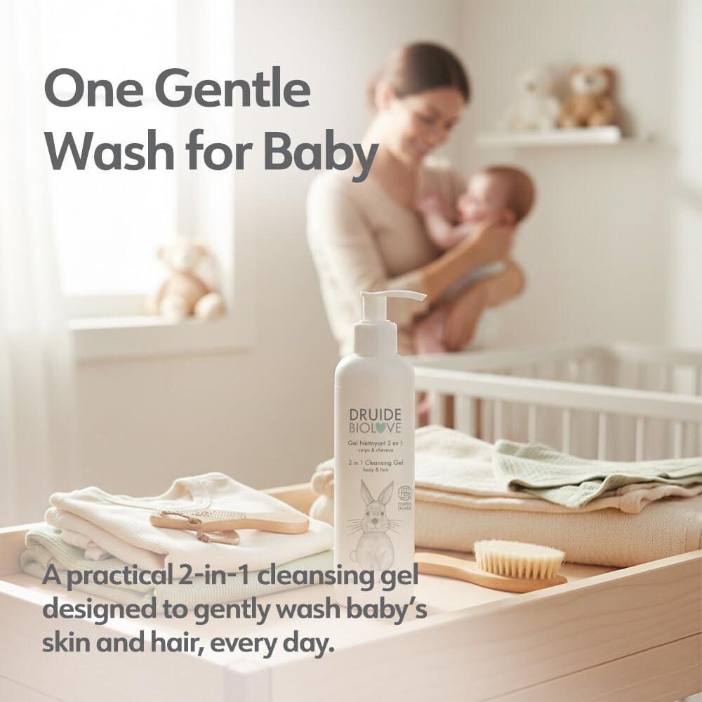 2-in-1 Cleansing Baby Body Gel Hair Shampoo Care ,organic Baby Shampoo Clean, Wash, Sulfate-Free, For Children Prone to Eczema, 250 ml (8.4 oz Size Chamomile,Orange Star Anise Made in Canada