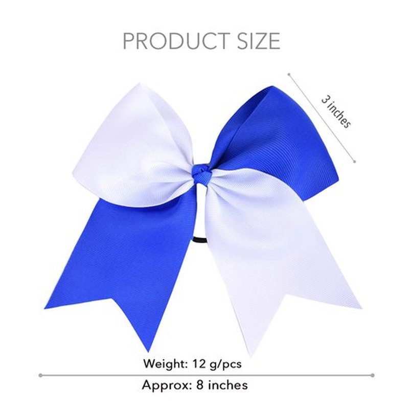 DEEKA 12PCS 8" Two Toned Large Cheer Hair Bows Ponytail Holder Handmade for Teen Girls Softball Cheerleader Sports-Royal Blue/White