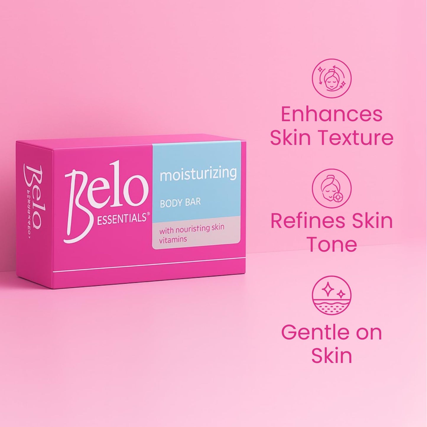 Belo Essentials Moisturizing Body Bar Gentle Cleansing Hydrating Bath Skincare Solution Smooth Texture Enhancer - 135g x 4 Bars
