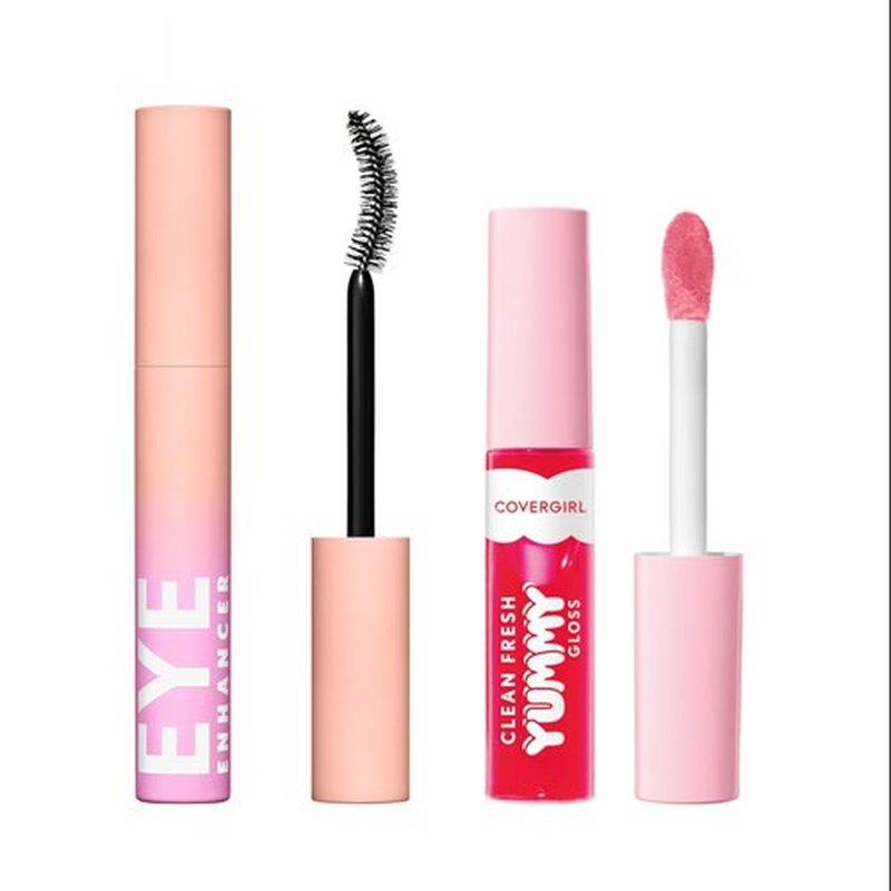 COVERGIRL Clean Fresh Yummy Gloss - My Strawbooty + Eye Enhancer, Intense Black, 3D Mascara