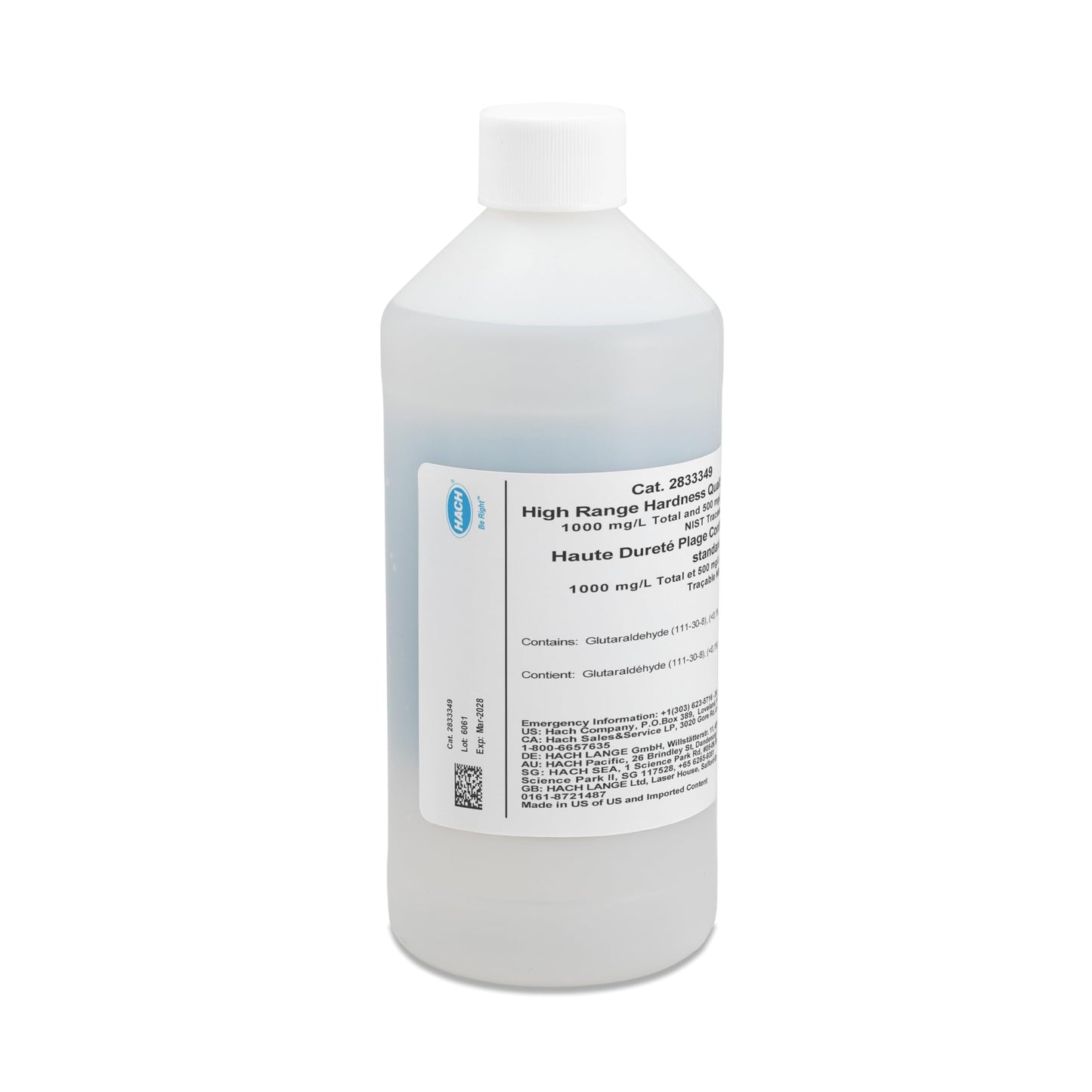 Hach Hardness Quality Control Standard, High Range, 500 mL, 2833349